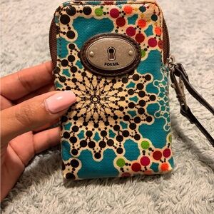 Fossil Brown and Black Key-Per Wristlet